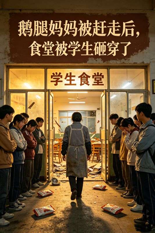 鹅腿妈妈被赶走后，食堂被学生砸穿了