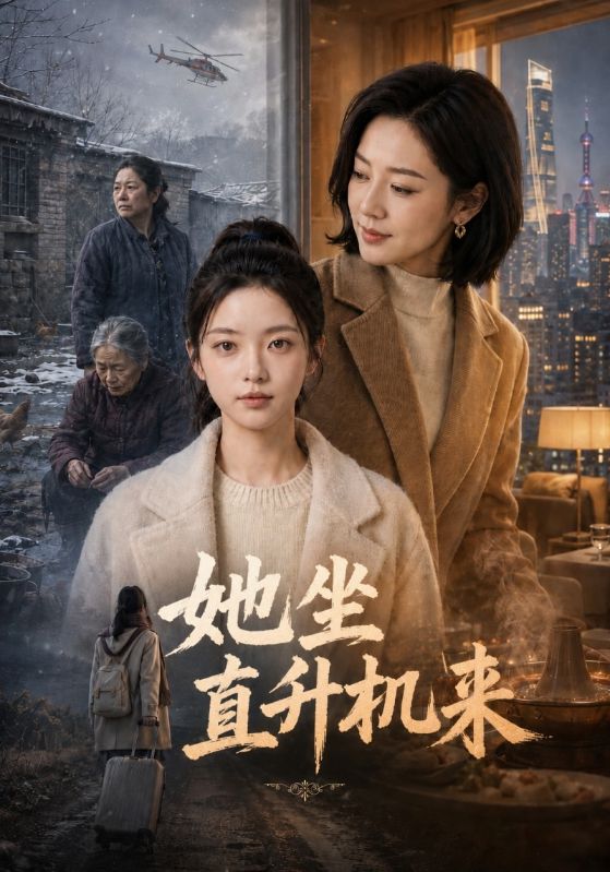 她坐直升机来
